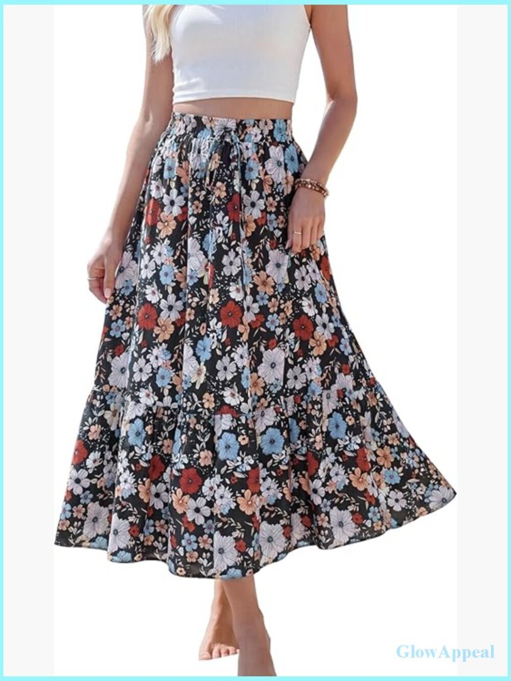High Waisted Pleated Maxi Skirt Flowy Elastic Waist Summer Long Skirt